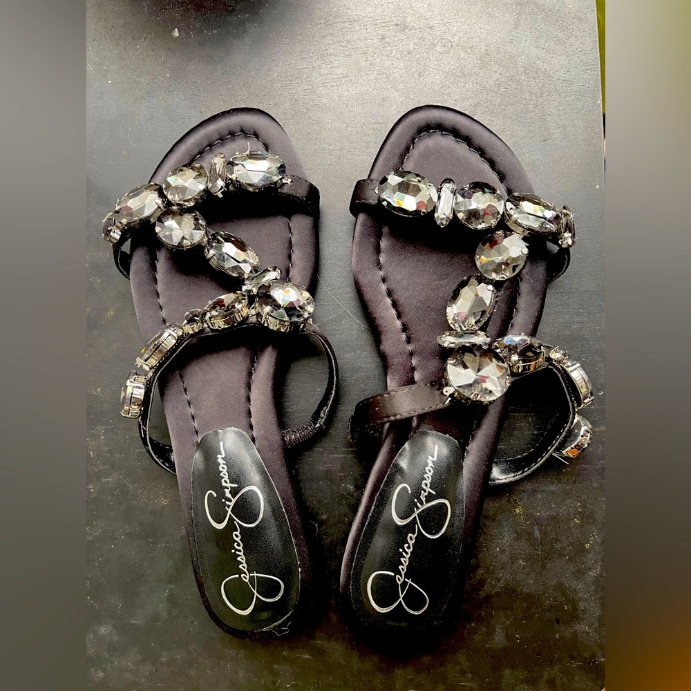 Jessica Simpson jewelled black sandals